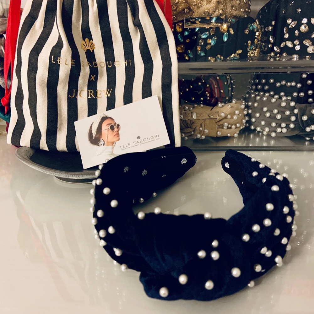 Lele Sadoughi X J Crew Navy and Pearl Headband